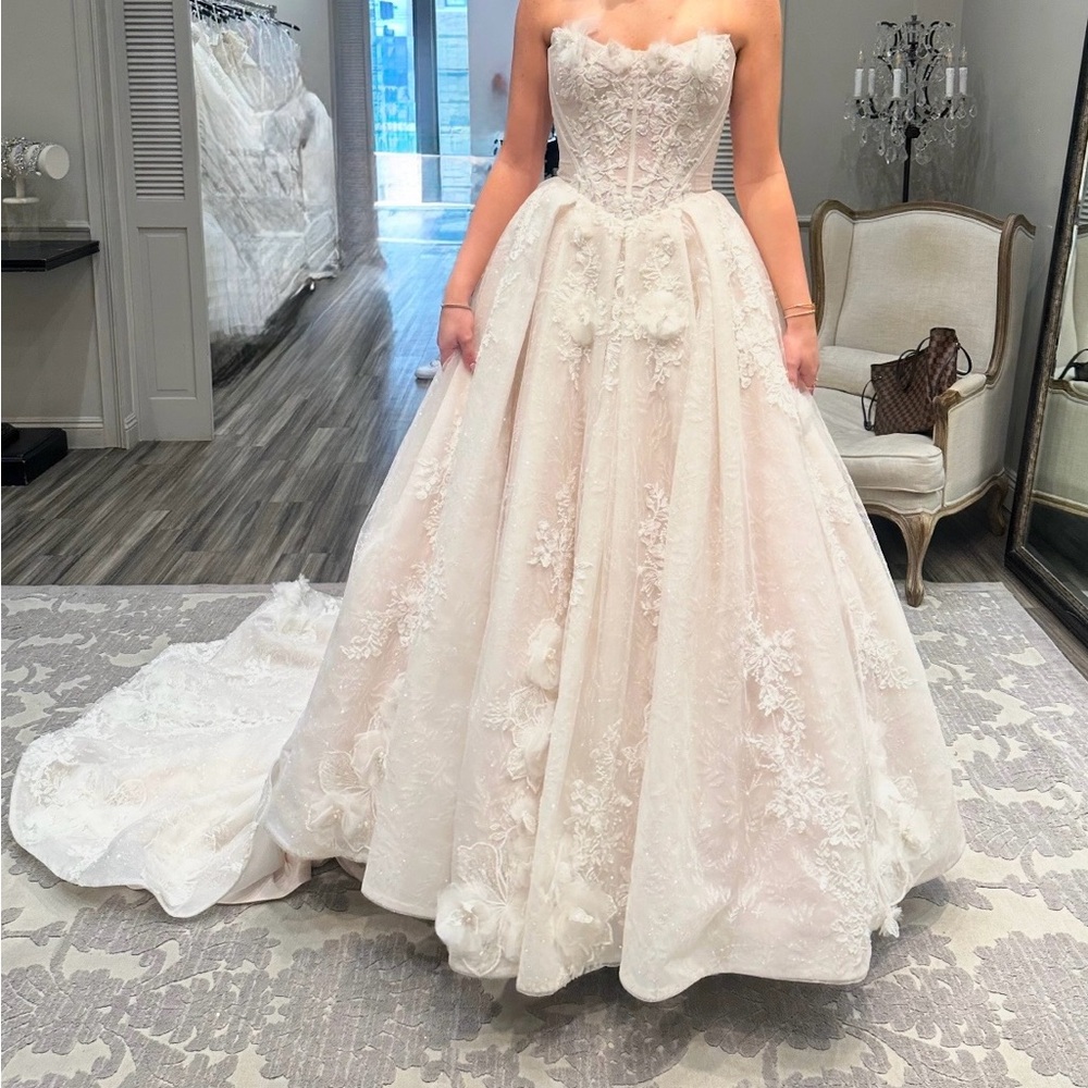 Martina Liana Strapless Lace Wedding Gown in Cream